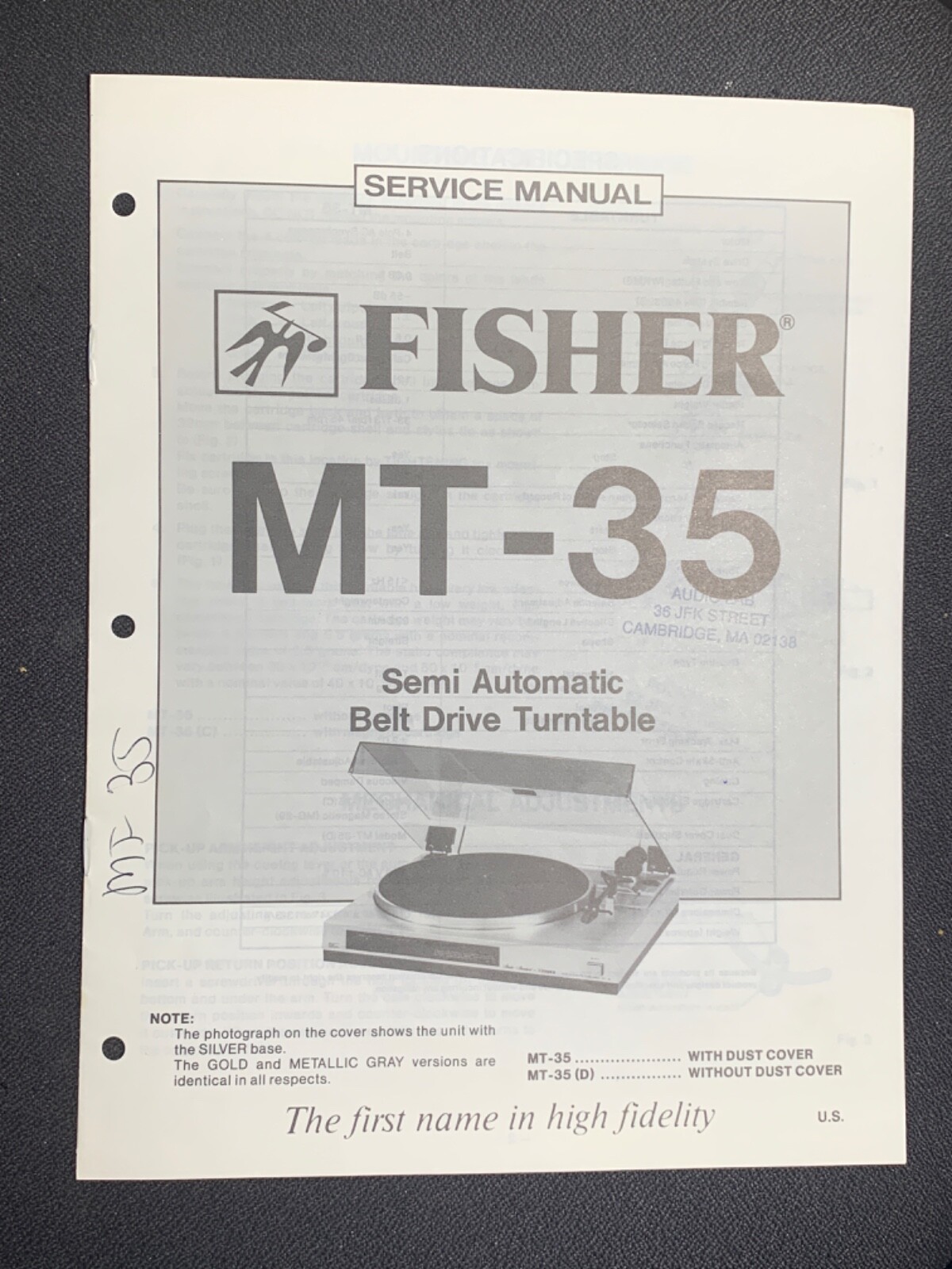 Fisher MT-35 Semi-Automatic Turntable Service Manual Belt Drive Original