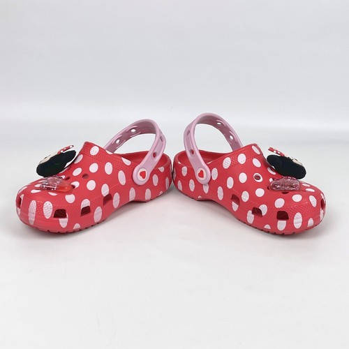 Crocs Junior Size 1 Disney Minnie Mouse Sparkle Heart Polka Dot Shoes Clogs - Picture 6 of 15