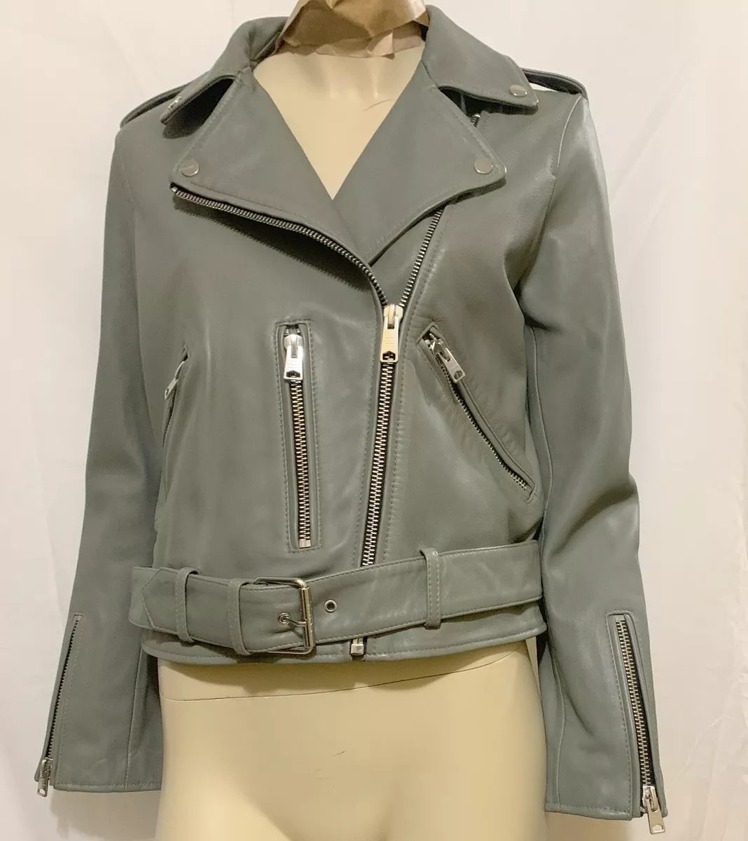All saints cheap green leather jacket
