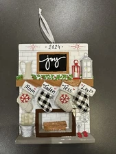 Fireplace Mantle Family of 4 Personalized Christmas Ornament Polar X