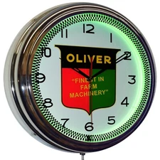 16" Oliver Finest In Farm Machinery Neon Clock Garage Decor (Green)