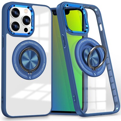 For iPhone 15 16 Pro Max 14 13 12 Shockproof TPU 360° Stand Mag Safe Clear Case