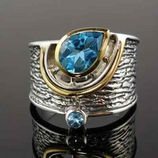 Elegant 925 Sterling Silver Blue Topaz Fashion Wedding Engagement Ring Size 7