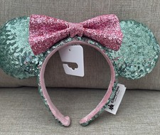 Disney Parks Sugar Rush Mint Green Pink Glitter Minnie Sequin Ears Headband