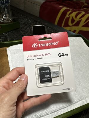 New TRANSCEND 64GB MICRO SD CARD WITH ADAPTER CLASS10 95 MBs