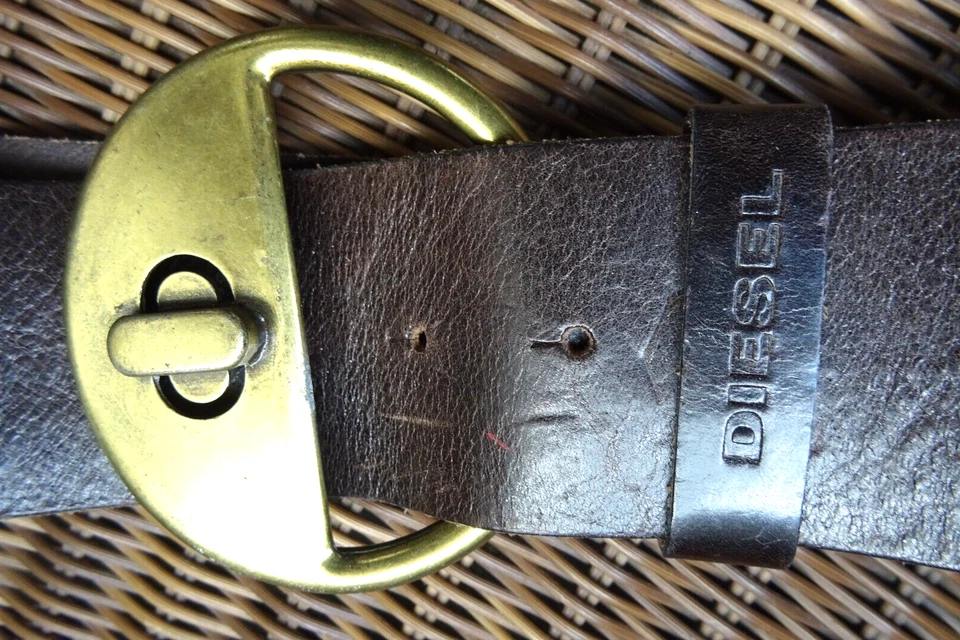 DIESEL Gürtel starkes Echtleder Buckle rund Vollmessing schwer 90 cm unisex TOP - Bild 2 von 4