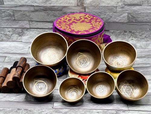 Natural Khasa Singing Bowl Set of 7-Tibetan Healing Bowl Set-7 Chakras Bowl Set - Picture 6 of 6