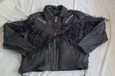 Vintage Unik Womens Black Fringe Leather Western Jacket Cowboy Beaded Xl
