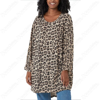 NEW LADIES OVERSIZED PLUS SIZE LEOPARD ANIMAL PRINT WOMENS LONG TOP HI LO  JUMPER | eBay