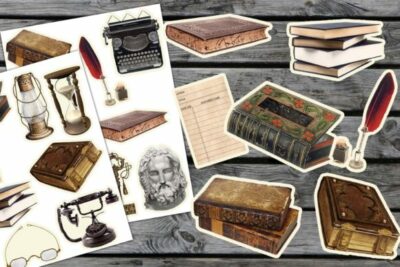 16 Elemente Antike Bibliothek Karten basteln Papier 2 A4 Schneidebögen 300g