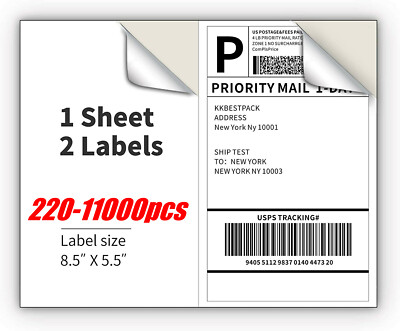 220-11000 Premium 8.5x5.5 Right Corner Shipping Labels Half Sheet Self Adhesive