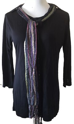 NWT~All Jazzed Up~V Neck~Black Melange De Duex Top W Scarf~Sz S/M~100% Viscose