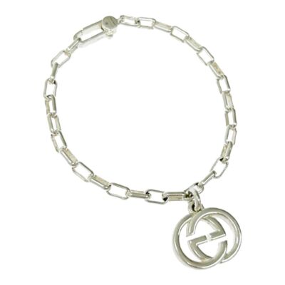 Gucci interlocking Silver 925 GG Charm Bracelet square link Chain