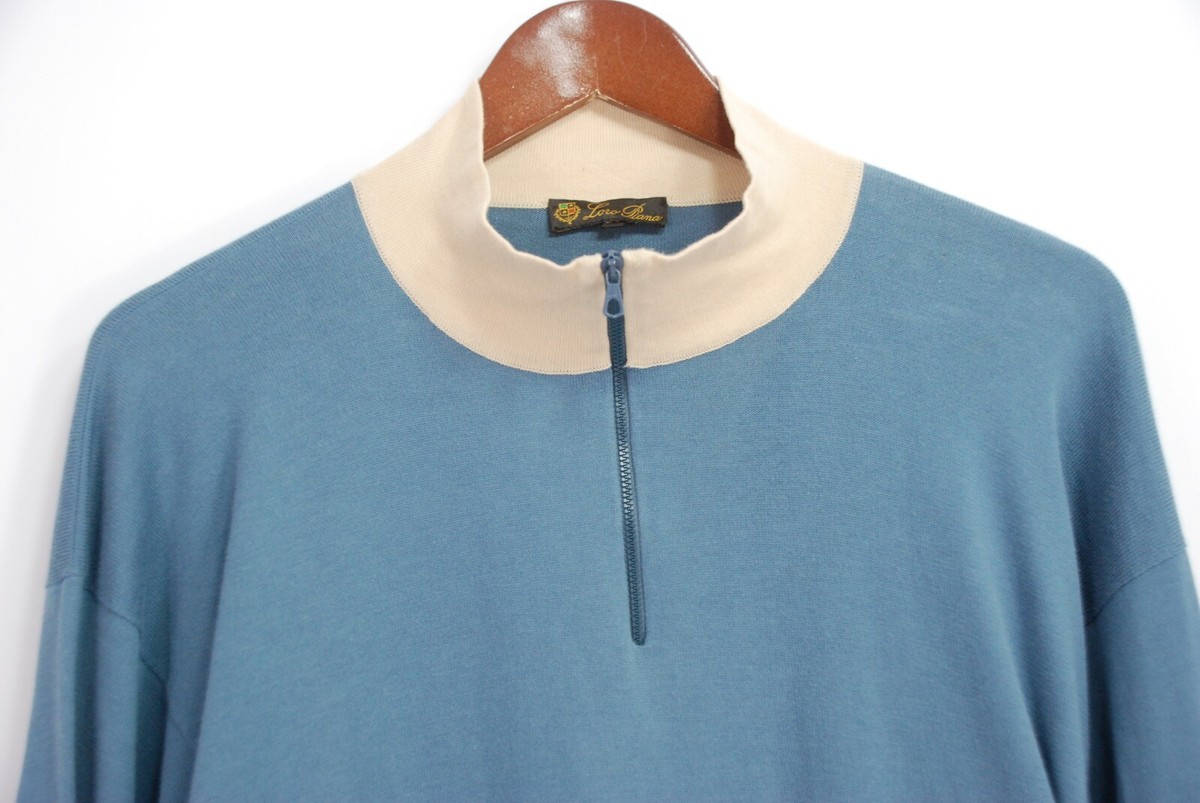 Loro piana イタリア製　最高級　ハーフジップ　コットンニット　50 Loro Piana Italy Men's Half Zip Light Cotton Sweater - Dusty