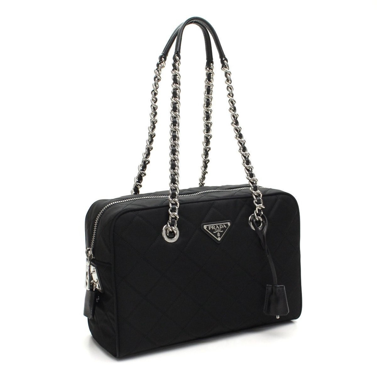 Prada Black Quilted Nylon Tessuto Impuntu Chain Strap Bauletto Prada Black Quilted Nylon Tessuto Impuntu Chain Strap Bauletto