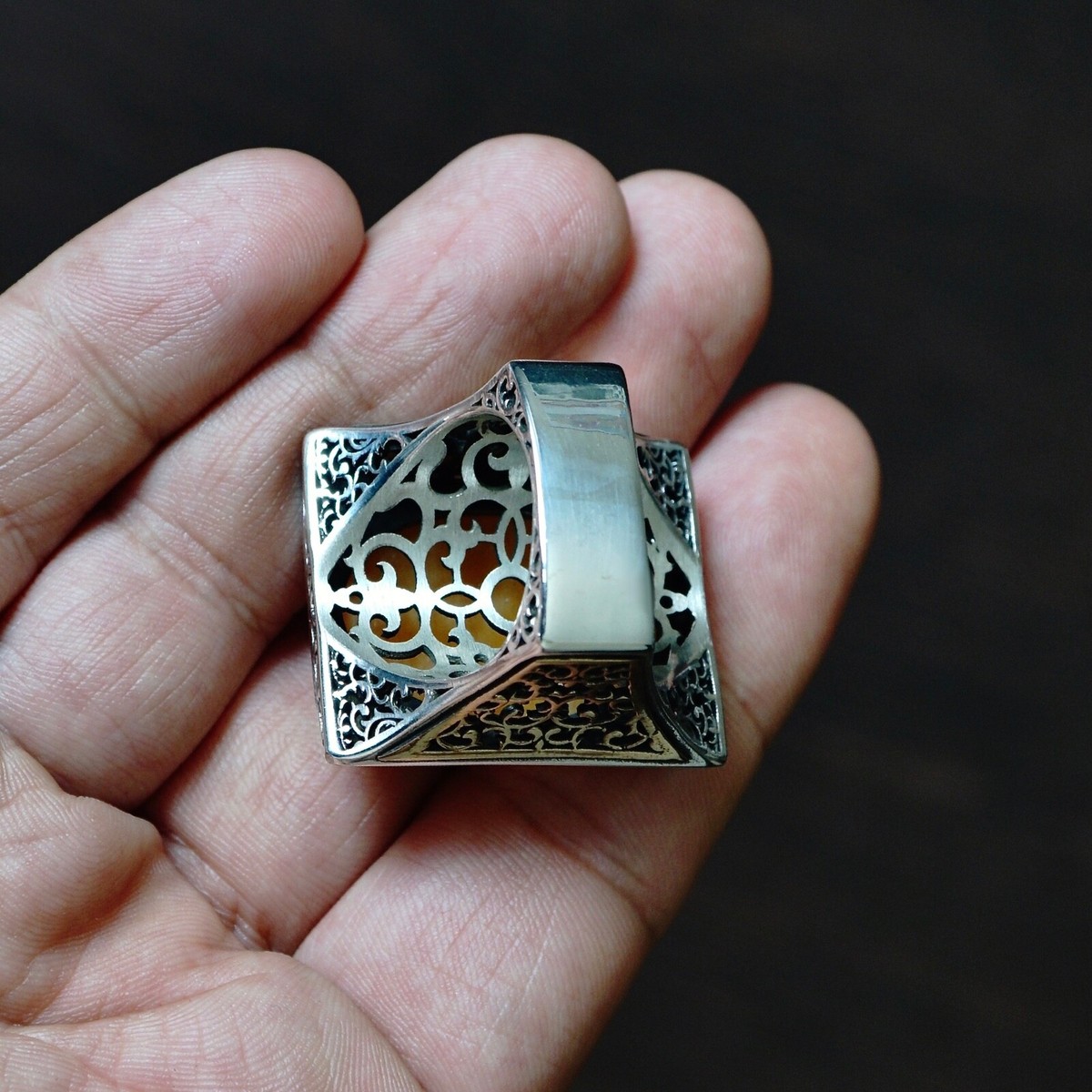 Silver Mens Ring Big Amber Artisan Jewelry Statement Bold Silver Mens Ring Big Amber Artisan Jewelry Statement Bold
