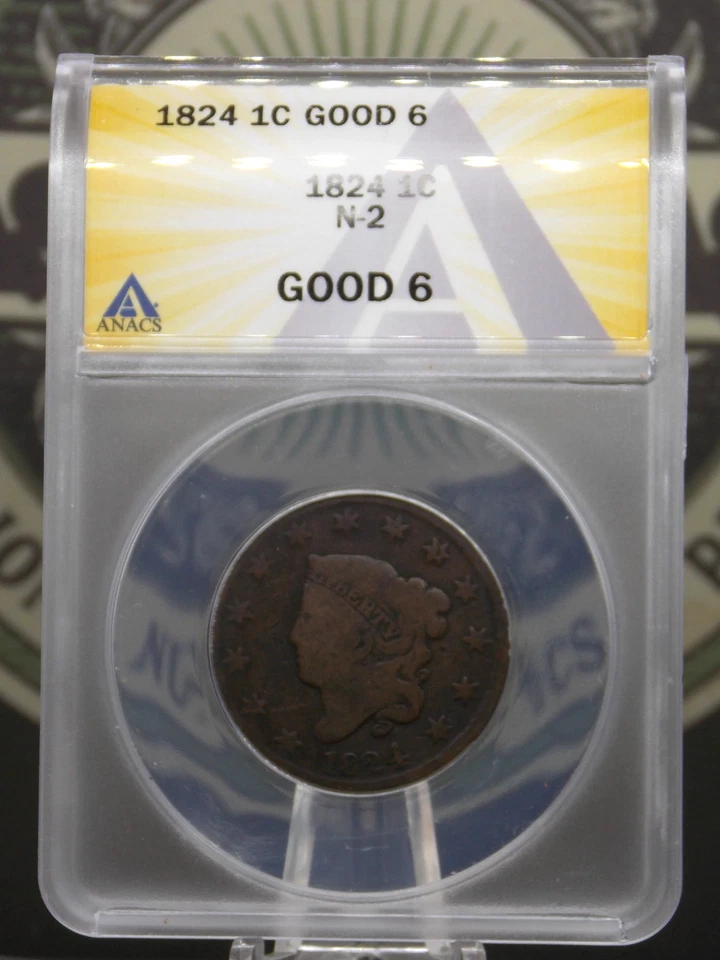1824 Coronet Head Large Cent N-2 1c ANACS G6 #148 Good ECC&C, Inc. - Image 3 of 4