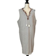 Ava & Viv Sleeveless Dress SZ 4X Stripe Black and White Tassels Stretchy
