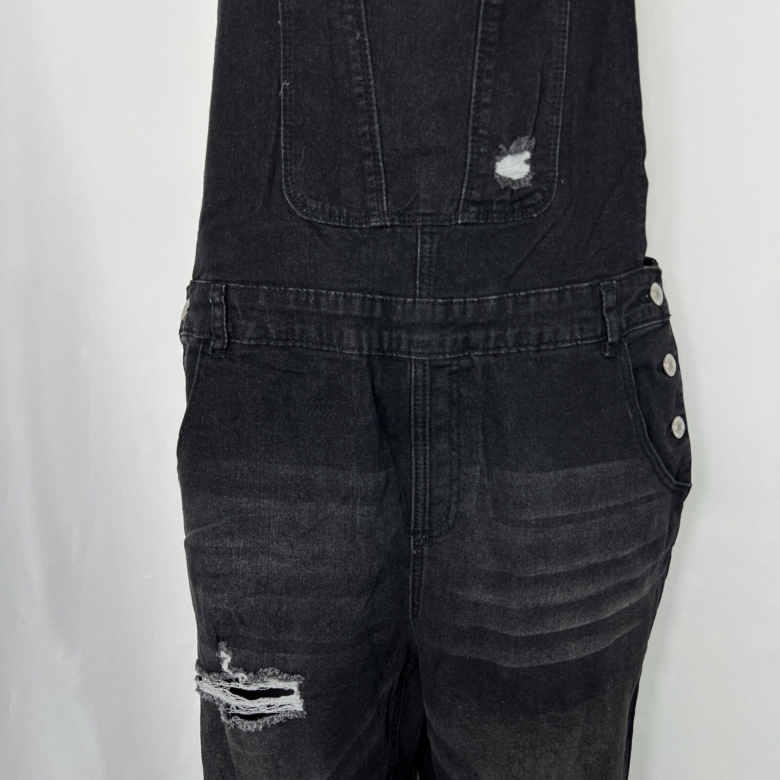 Bib Overall Jeans Women's Large Gray Charcoal Wash Distressed Denim Raw