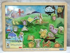 VTG DISNEY SCHYLLING WOODEN WINNIE THE POOH 24 PC MAGNETIC ACTIVITY BOARD NEW