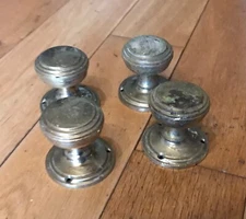 Vintage Brass Door Knobs 4x - Architectural Salvage- Art Deco- ref1 (Black D 8)