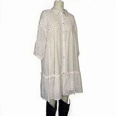 Zara retro 90s grunge babydoll dress XS button up ruffle dots | eBay
