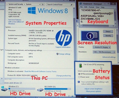 HP 15-r127nv Laptop 15.6" Intel N2840 2.16 GHz, 2GB, 500GB HD, WifI, HDMI, Win 8 - Picture 3 of 12