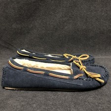 Minnetonka Moccasins Slippers Navy Blue Suede Leather Bow 4014 Women  s Size 6