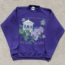 Vintage Mackinac Island Michigan Crewneck Sweatshirt Logo Purple Grandmacore L