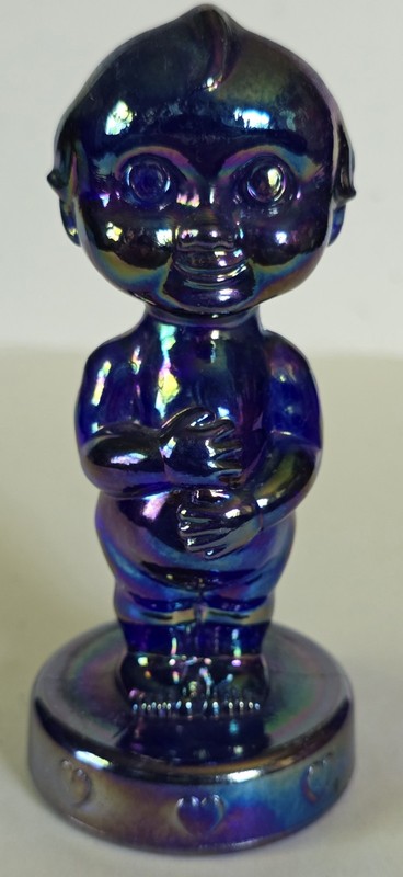 Vintage Joe St. Clair Blue Carnival Glass Angel Kewpie Figurine Paperweight