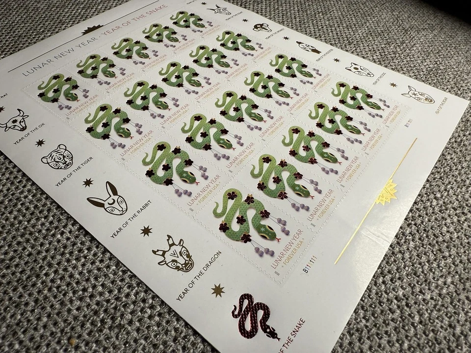 USPS Forever Stamps 2025 Year of the Snake – 20 Stamp Sheet – New Unused - Image 3 of 4