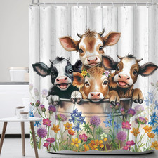Highland Cow Summer Farmhouse Western Lovely Bathroom Shower Curtain Set  Retro