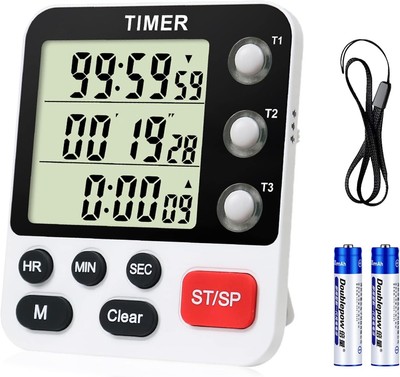 QINFIEY Digital 3 Kanäle Küche Kochen mehrere Timer mit großem Schwarz 