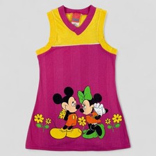 Vtg Disney Mickey  Minnie Mouse Girls Tank Dress Pink Yellow Made In USA Sz 4-5