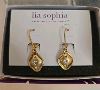 Lia Sophia ''Delica'' Gold Tone Cut Crystal Accents Drop Earrings