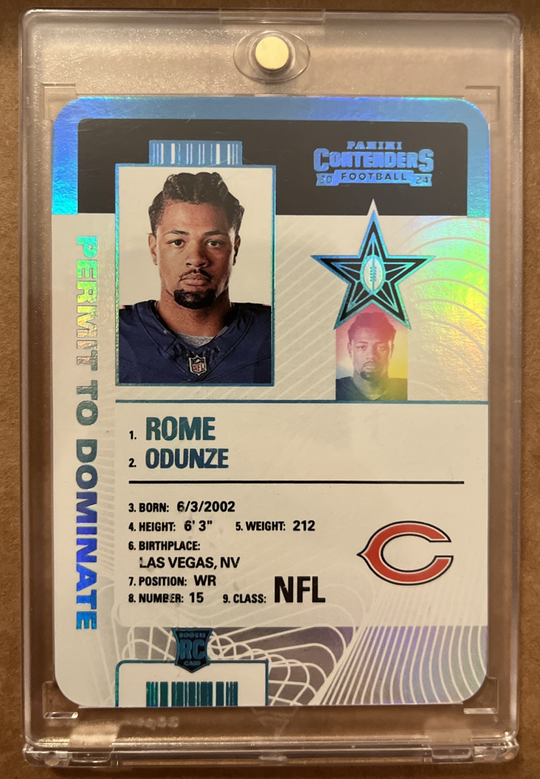 Rome Odunze 2024 Panini Contenders #38 Permit to Dominate RC Rookie Bears