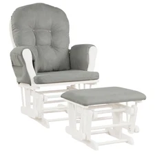 Baby Nursery Relax Rocker Rocking Chair Glider &Ottoman Set w/Cushion Light Grey