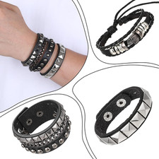4 Pcs Punk Rock Bracelet Studded Emo Retro Bracelet Set Spiked Leather Cuff R...