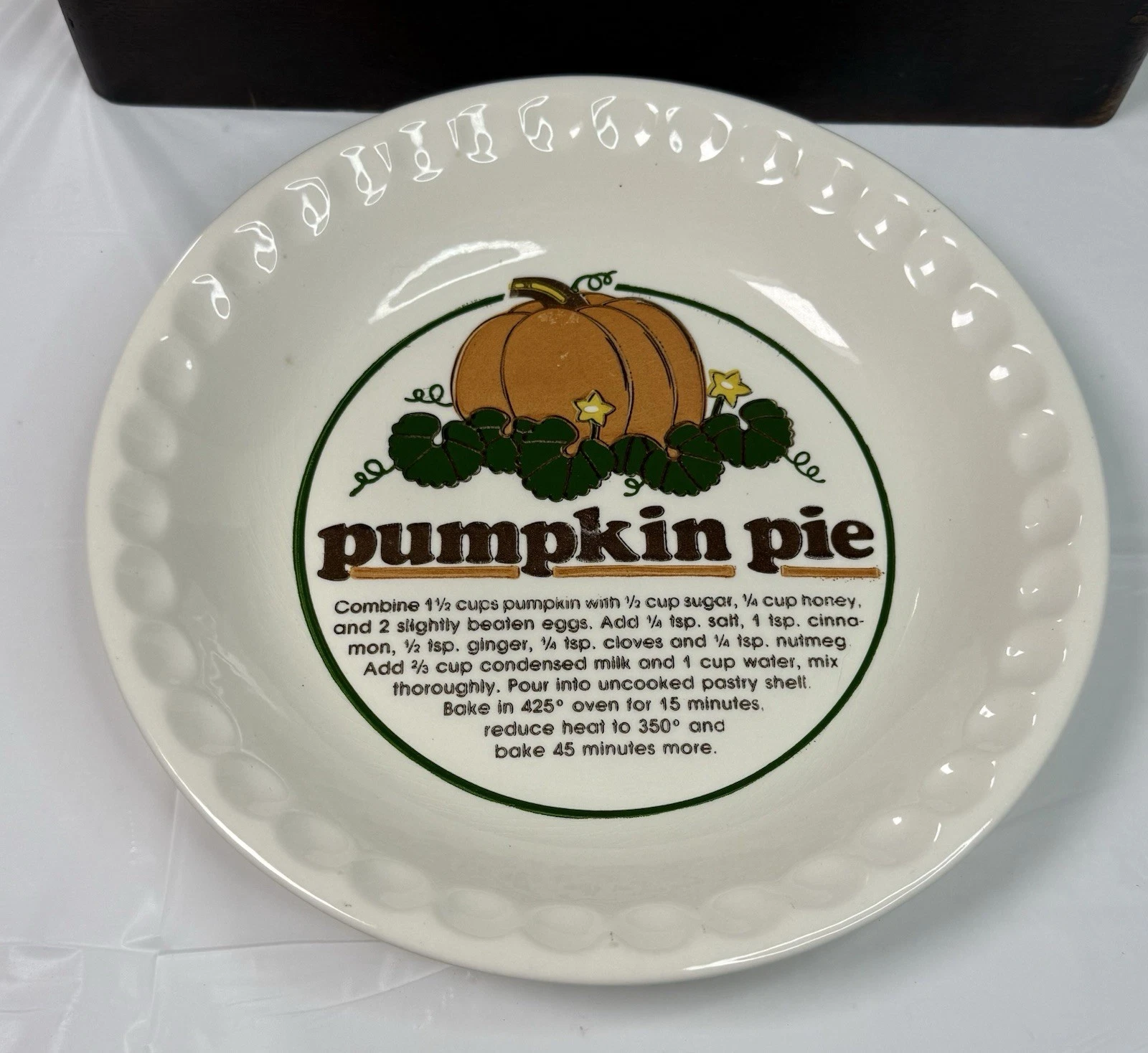 Ceramic Pumpkin Pie Plate With Original Box