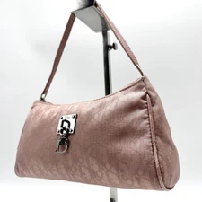 CHRISTIAN DIOR D Hardware Trotter Accessory Pouch Hand Bag Canvas Leather Pink