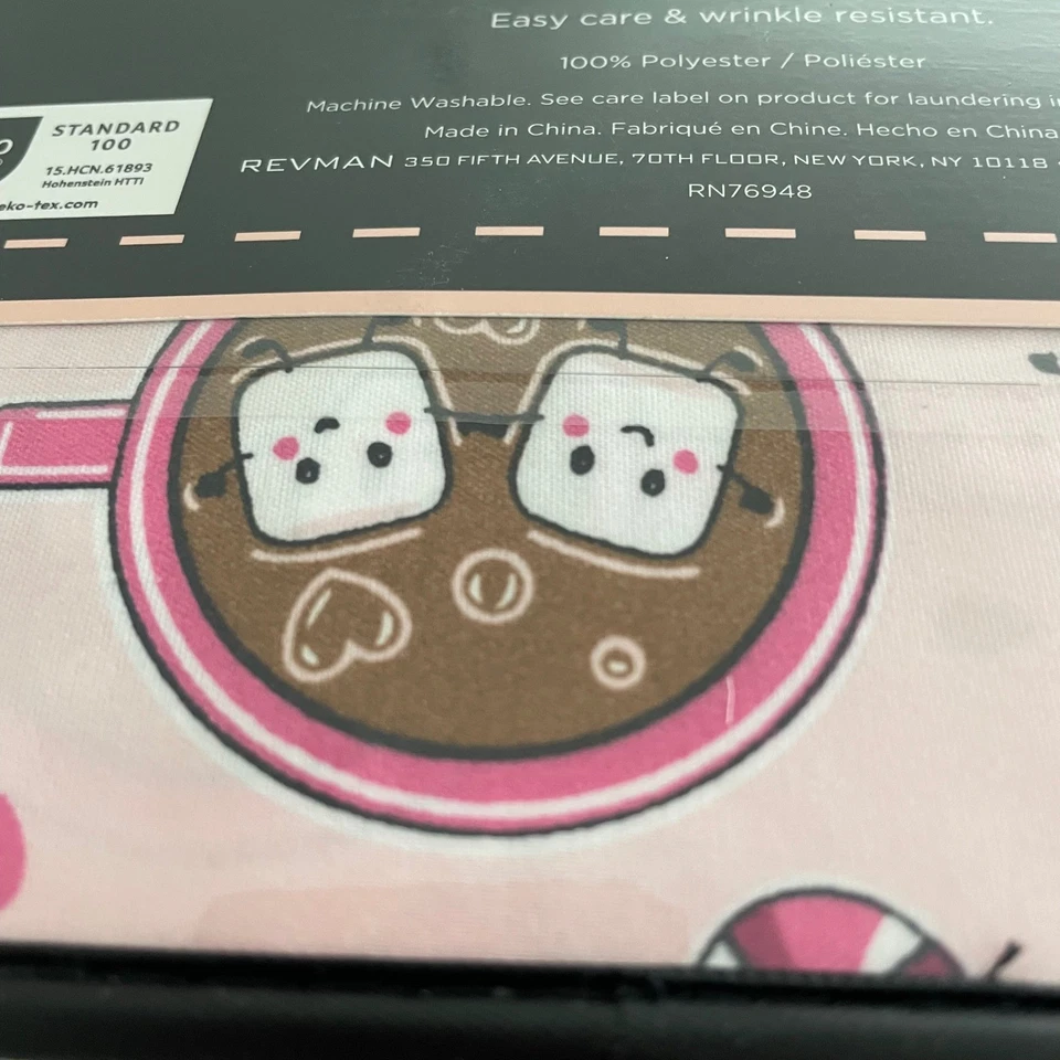 Caneca de chocolate quente Betsey Johnson Marshmallow amigos rosa conjunto de lençóis completos 4 peças - Imagem 3 de 4