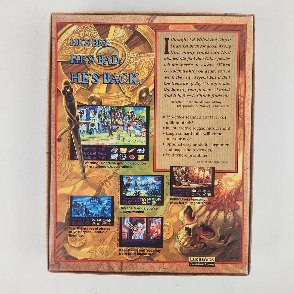 Monkey Island 2 Le Chuck's Revenge PC 5 Disks 3.5 Lucasfilm Big Box COMPLETE - Image 3 of 4