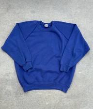 Vtg 90s Jerzees Blank Sweatshirt Mens L Royal Blue Raglan Crewneck Plain 762