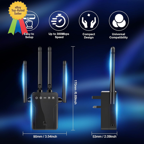 Wifi Extender Booster, Wireless Internet Booster with Ethernet Port, 4 Antennas - Afbeelding 5 van 8