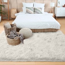 White Shaggy Area Rug Fluffy Plush Carpet Soft Non-Slip Living Room Bedroom Mat