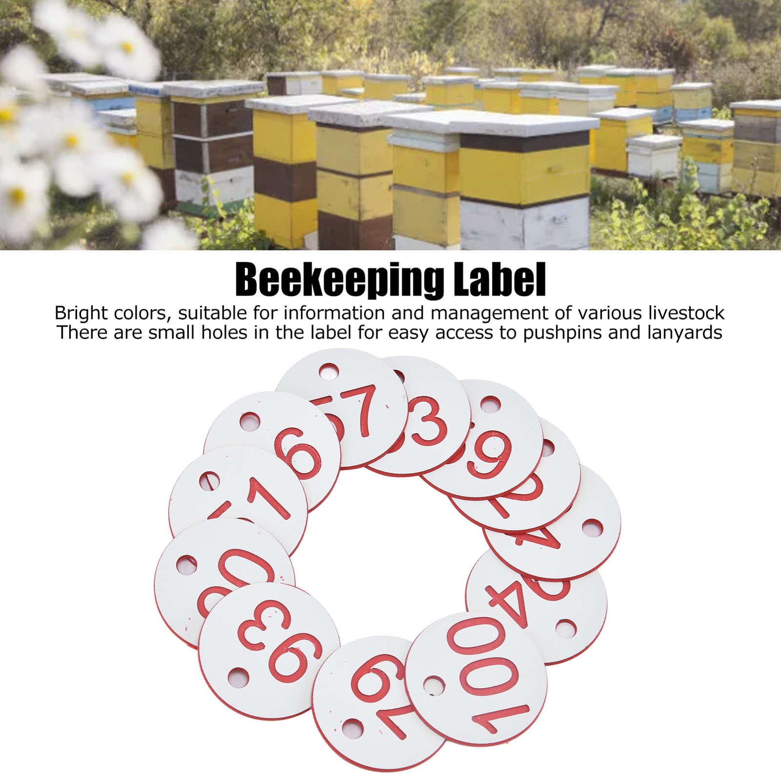 50Pcs Beehive Tag ABS Round Numbered Sign Labels With Hole Livestock Beekeeping