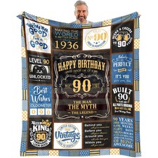 90th Birthday Blanket 1936 Men 60x50 Inch Throw Dad Papa Grandpa Present