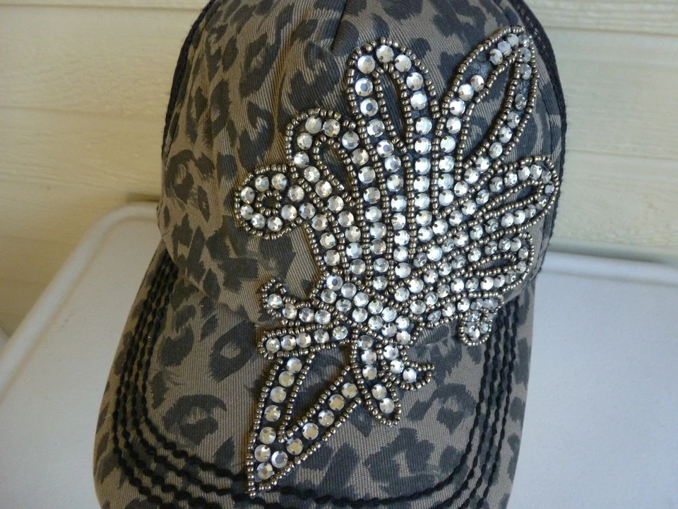 Olive & Pique Trucker Hat Snap Back Rhinestone Leopard Print Mesh Y2k Style - Image 2 of 4