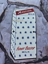 RARE VINTAGE 1952 MAYFAIR MILK DAIRY CARTON PORCELAIN SIGN.