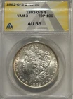1882 O/S Morgan Silver Dollar ANACS AU55 VAM-3 Flush Top 100 Tough Morgan Variet